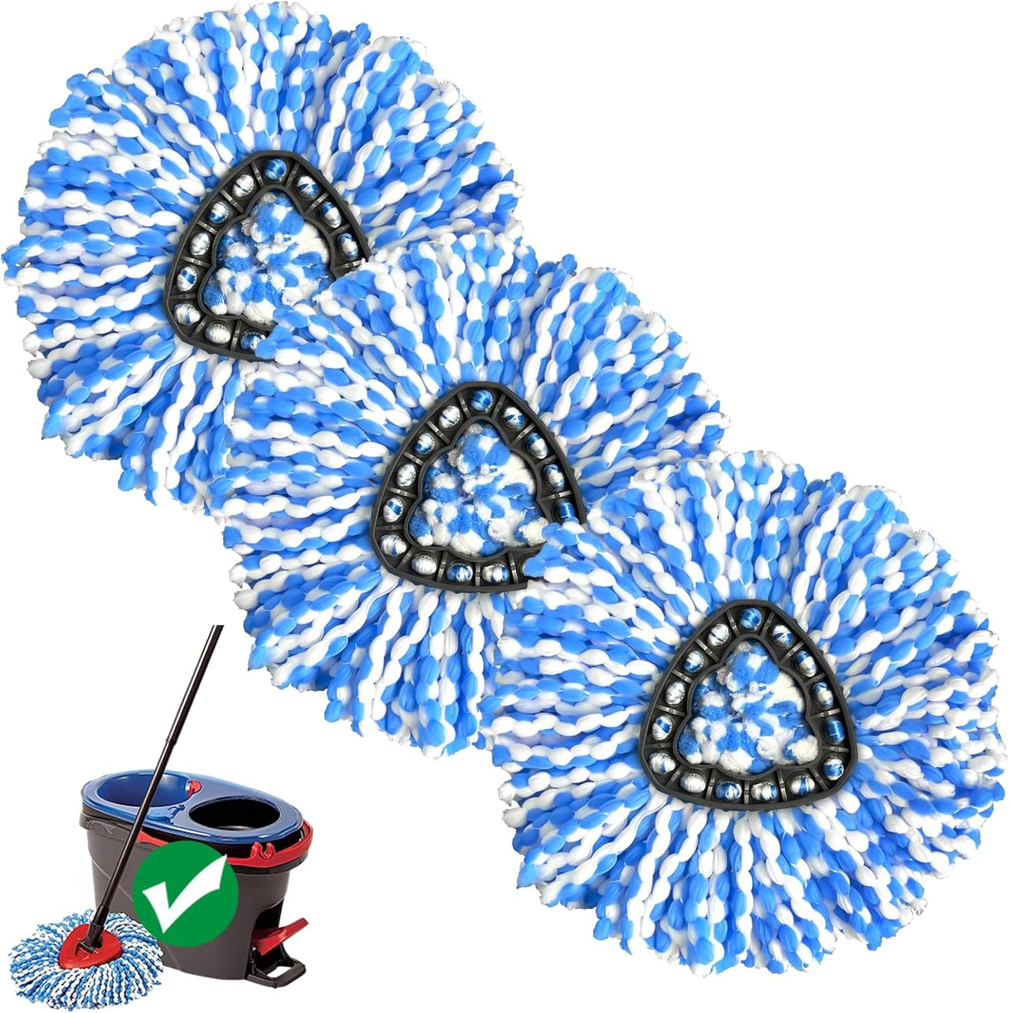 3 Pack Spin Mop Replacement Head Compatible with RinseClean 2-Tank System | Microfiber, Machine Washable, Reusable, Easy to Clean, Suitable for Sealed Hardwood, Tile, Laminate & Marble Floors