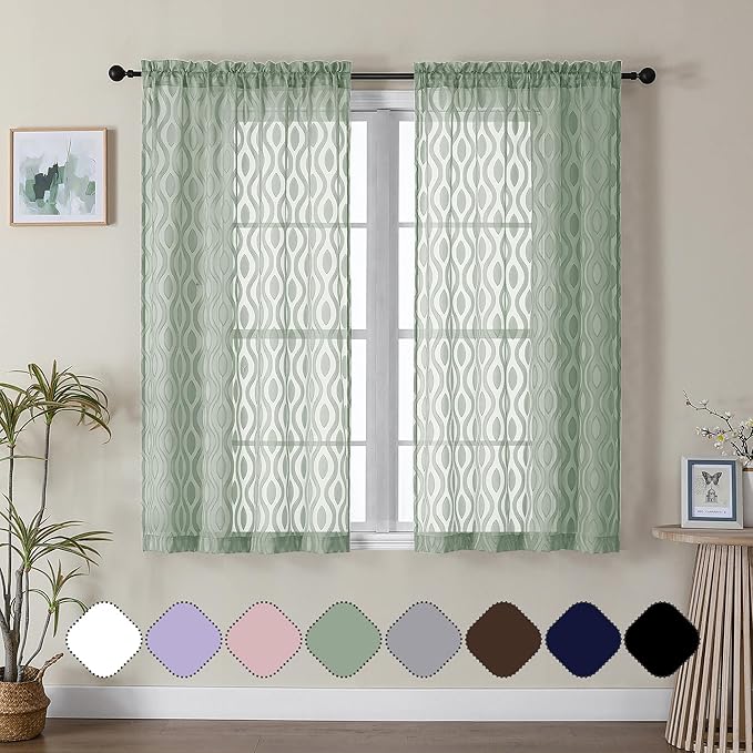 Aiyufeng Sheer Green Curtains 54 Inch Length 2 Panels, Soft Lightweight Clip by Aiyufeng
