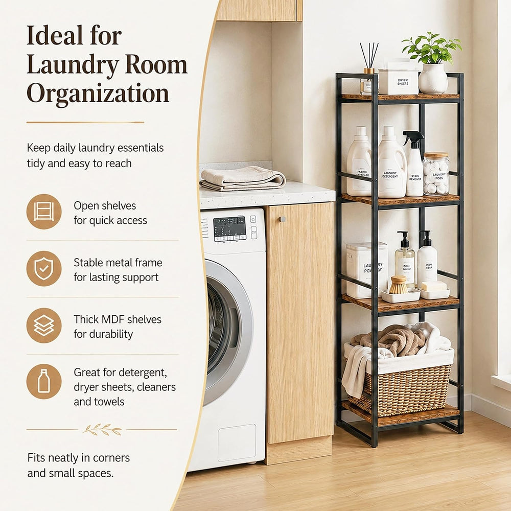 BYFU 4 Tier Bathroom Storage Open Shelf Rustic Brown Metal Corner Rack