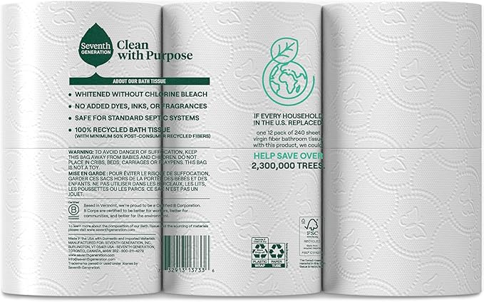 Seventh Generation Toilet Paper Recycled Bath Tissue 4-Pack 100% Recycled Paper - Image 2