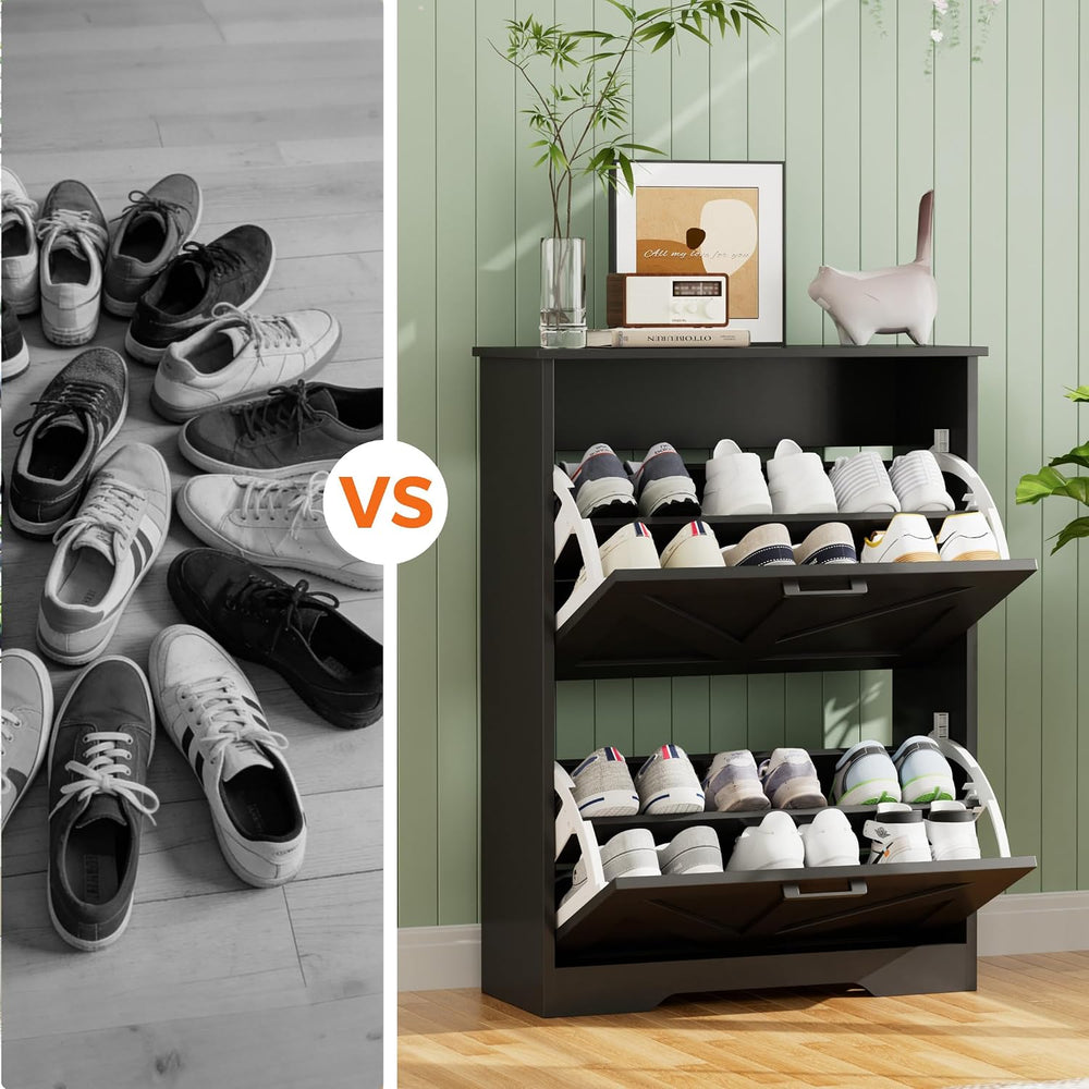 Homleke Farmhouse Shoe Cabinet for Entryway, 2 Barn-Style Flip Drawers