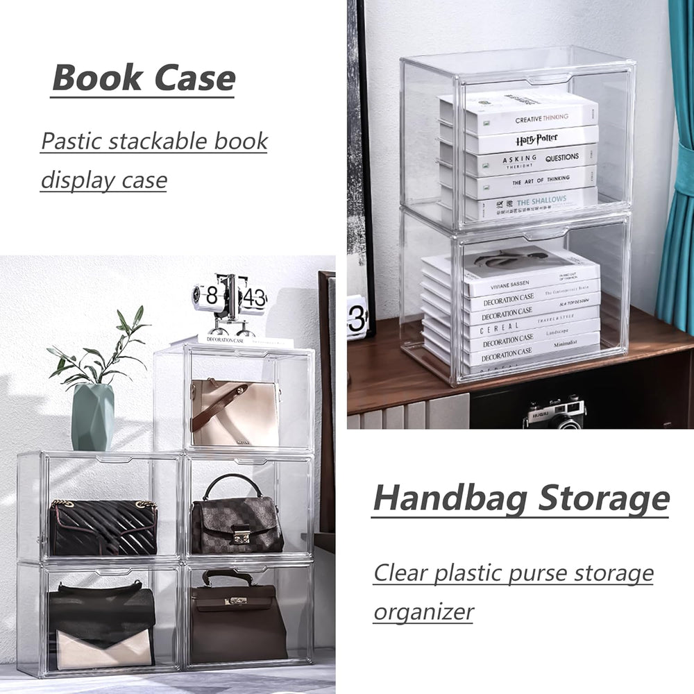 LXLXXL Acrylic Display Case, 4-Pack XL Stackable Bins with Magnetic Lid