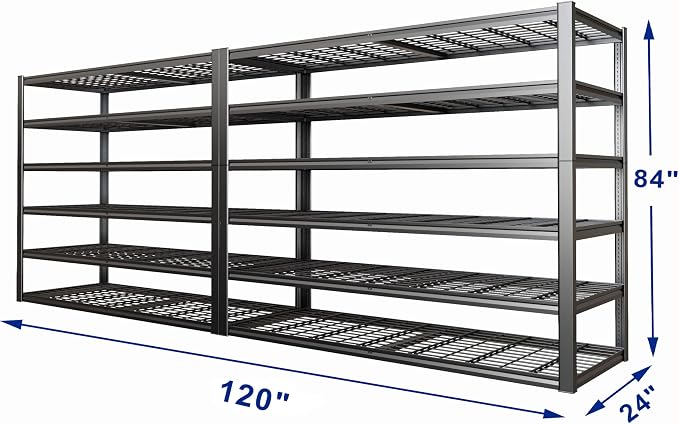 60" Wide Heavy Duty Garage Shelving Adjustable 6 Tier Garage Storage Shelves - Image 2