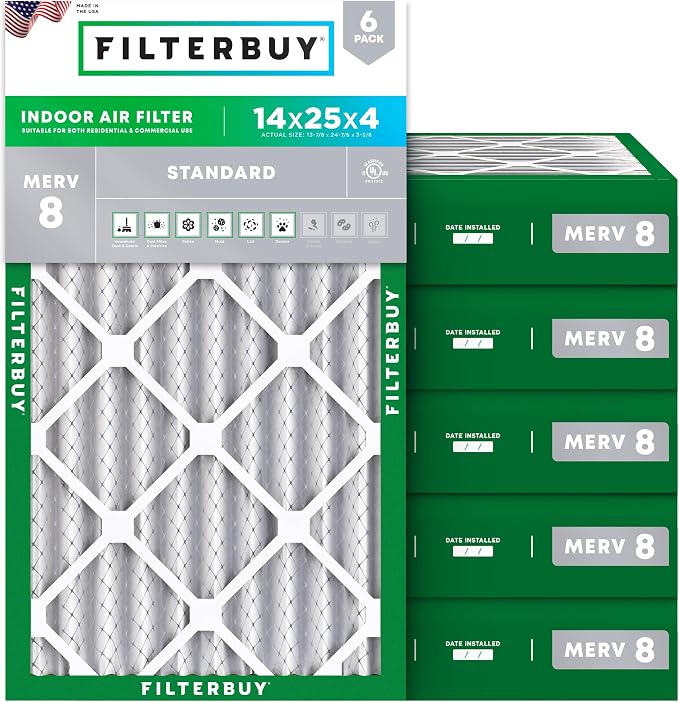 Filterbuy 14x25x4 Air Filter MERV 8 Dust Defense Replacement, Electrostatic by Filterbuy