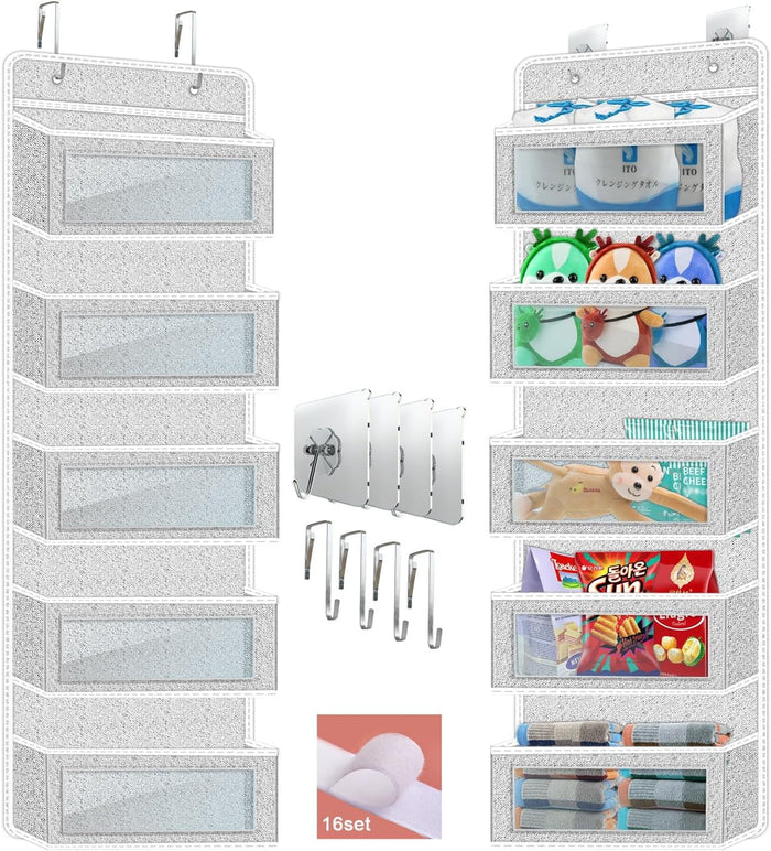 2 Pack 5-Shelf Hanging Shelves Over The Door Organizer Wall Mount Storage Bag (Sesame Gray 2 Pack)