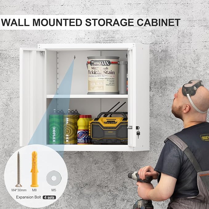 Metal Wall Cabinet, Garage Wall Mounted Cabinets, Steel Locking Cabinet - Image 6