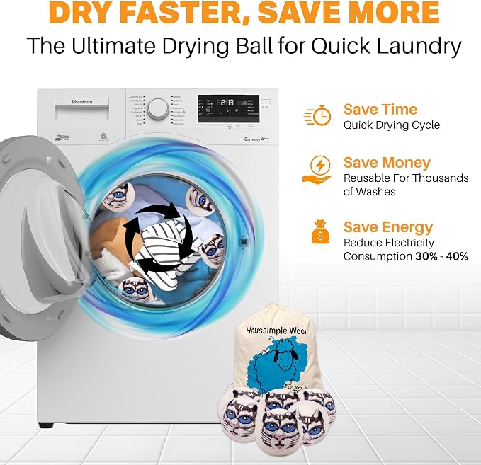 Wool Dryer Balls Organic Felt 6 Pack Laundry Fabric Softener, Extra Large - Image 5