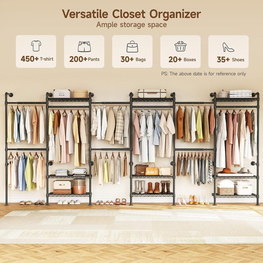 ONBRILL H6 Wall Mounted Closet System, Industrial Pipe Clothes Rack, Black