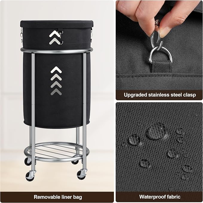 ELYKEN Laundry Hamper with Wheels, 110L Rolling Laundry Basket, Round Laundry