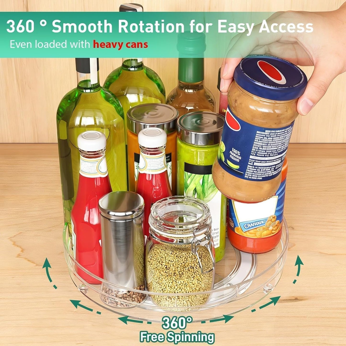 Optish 2 Pack 9.5" Lazy Susan Organizer for Cabinet, Non-Skid Turntable | Fridge Organizer and Storage, Rotating Spice Organizer, for Pantry, Kitchen, Table Top, Countertop, Easy Access, Load 15 lbs