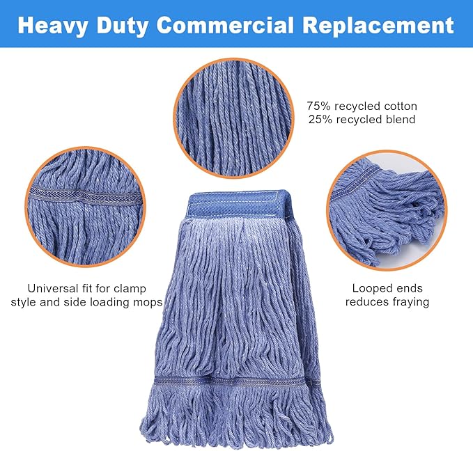 3 Pack Commercial Replace Mop Head, Reusable Mop Head Refills-Replacement Mop - Image 2