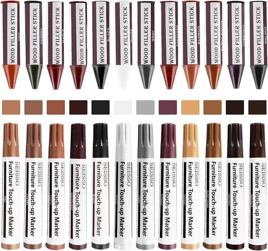 SEISSO Furniture Repair Kit, 12 Colors Furniture Touch-up Markers and Wood by SEISSO