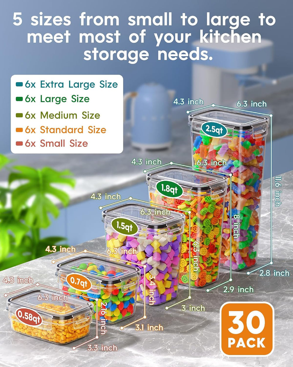 KEMETHY 30 PCS Airtight Food Storage Containers with Lids, Kitchen Pantry Org...