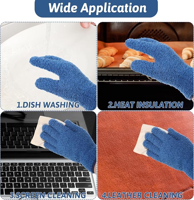 2 Pairs Microfiber Plant Dusting Gloves, Water Blue & Dark Blue Kitchen Indoor - Image 5