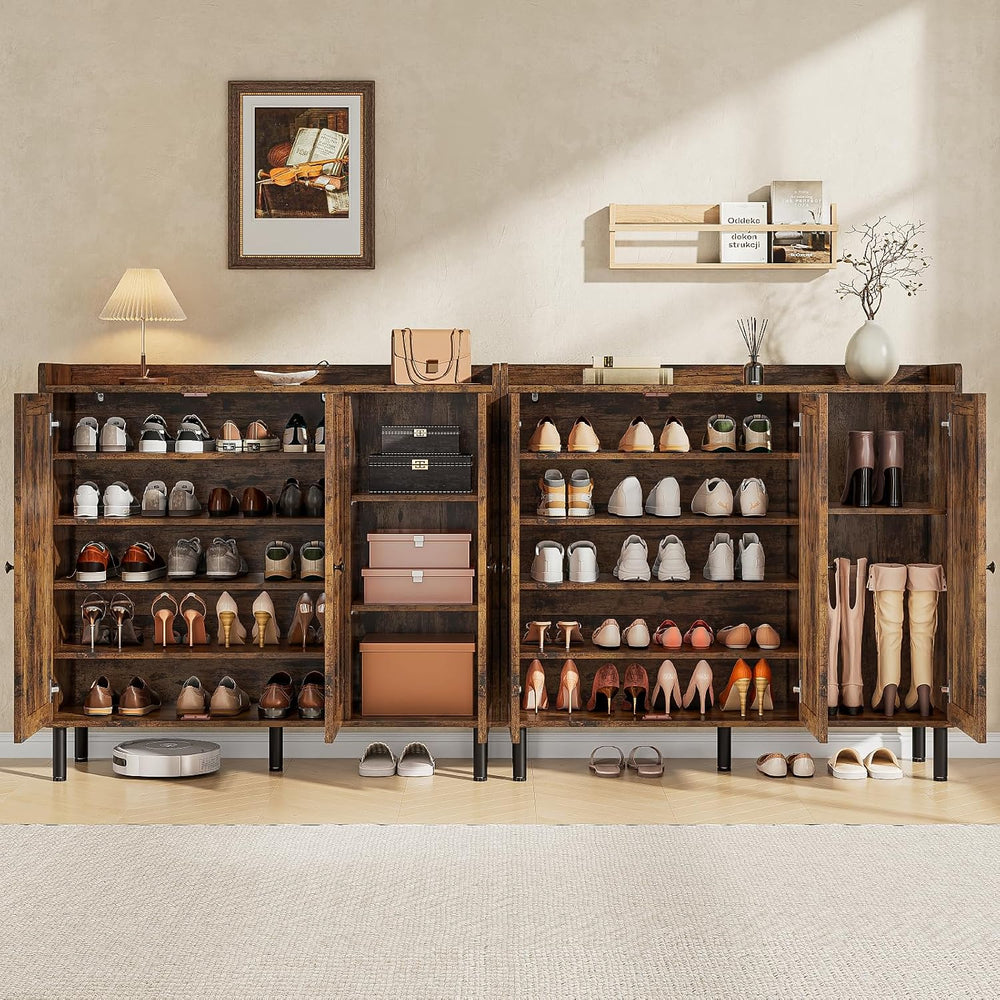 ONBRILL Shoe Cabinet with 3 Doors & Adjustable Shelves (Rustic Brown)