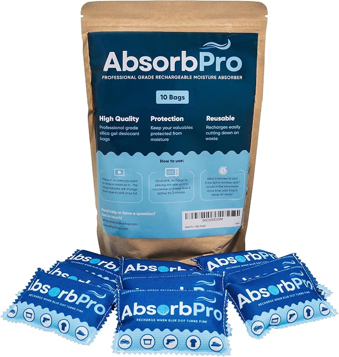 Rechargeable Dehumidifier Bag 10-Pack - 100g Reusable Moisture Absorbers - by AbsorbPro
