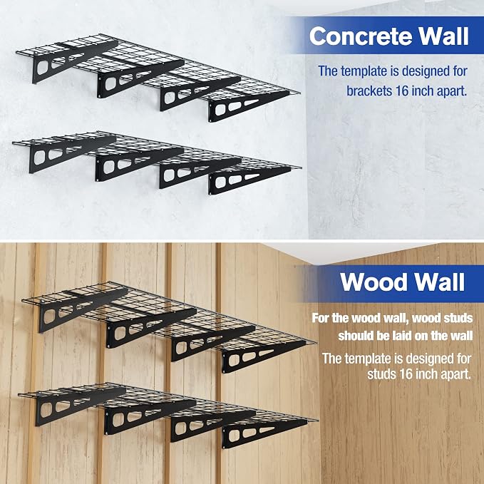 WORKPRO 2-Pack 2x6FT Garage Wall Shelving, 72” x 24” Heavy Duty Wall Mounted - Image 4