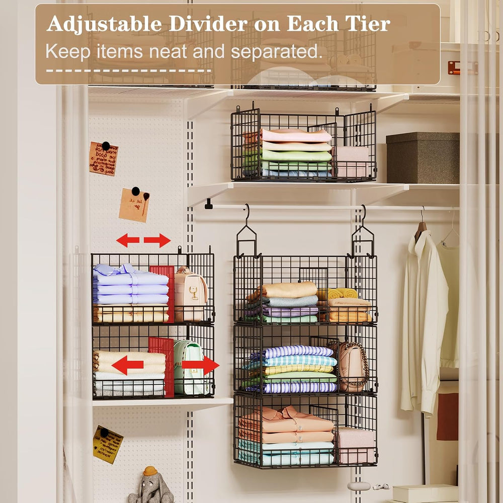 Sonyabecca 3-Tier Extra Large Closet Hanging Organizer with Dividers, Clothes...