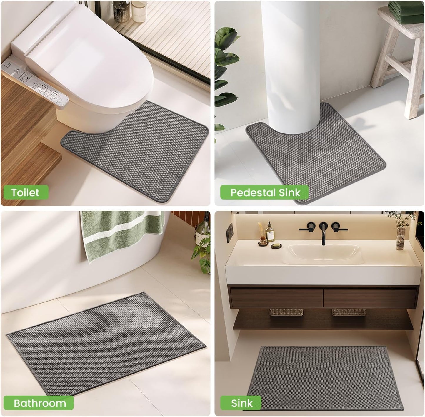 TYUU Bathroom Rugs Sets 2 Piece, Non Slip & Washable Bath Mat Set, Super Absorbent Quick Dry Bathroom Mat Set, Soft Low Pile for Tub & Shower, 16"x24" & 16"x24", Dark Grey