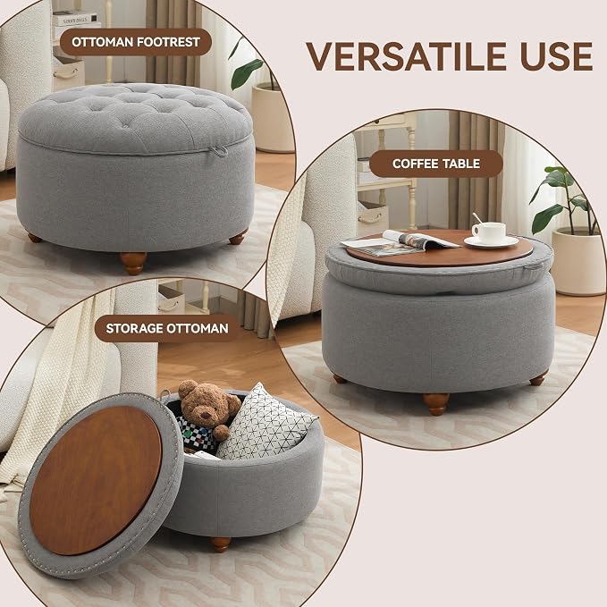 30Inch Round Storage Ottoman - Image 5