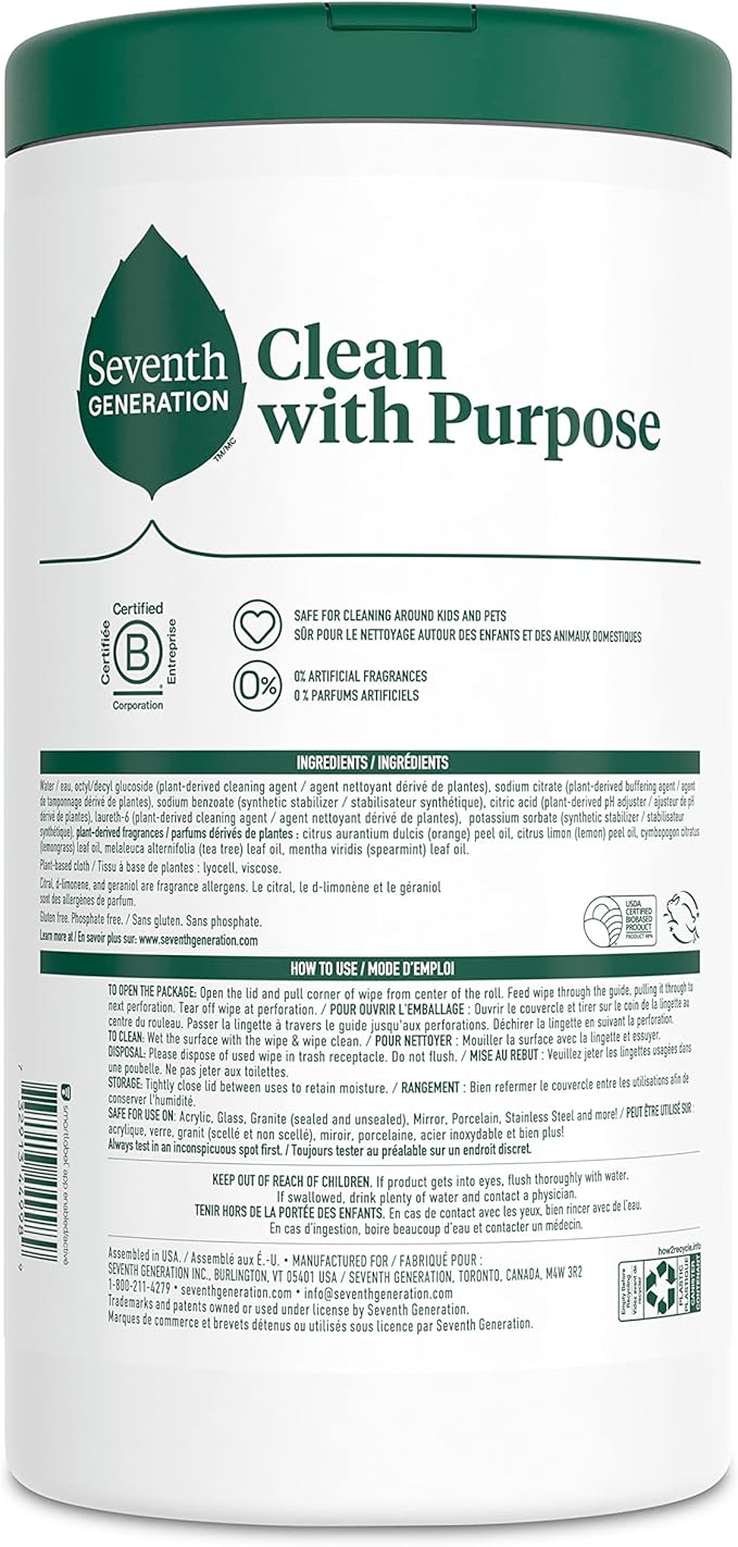 Seventh Generation Multi Surface Wipes All Purpose Cleaning Lemon Zest scent - Image 2