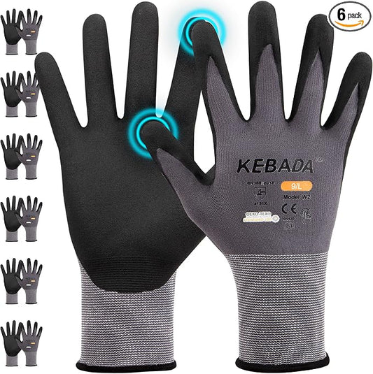 Kebada W2 Work Gloves for Men and Women, Nitrile Coated Working Gloves for by KEBADA