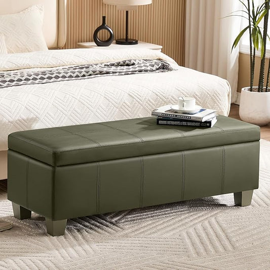 51" Faux Leather Storage Ottoman, Stitch Tufted Rectangle Upholstered End of by WUTUTUEE