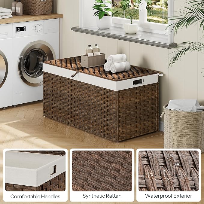 HOOBRO Storage Basket with Lid, 52.8 Gallon Wicker Basket, Handwoven Blanket - Image 8