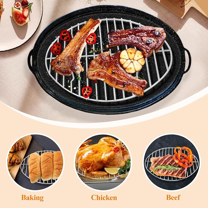 12inch Oval Roasting Rack for Oven, Gifts for Mom Men Wife, Stainless Steel - Image 5