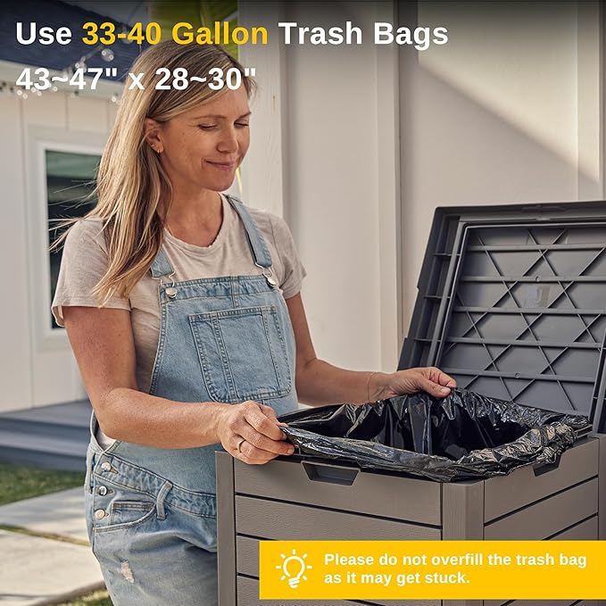 EAST OAK 38 Gallon Outdoor Trash Can | Waterproof Resin Garbage Can - Image 6