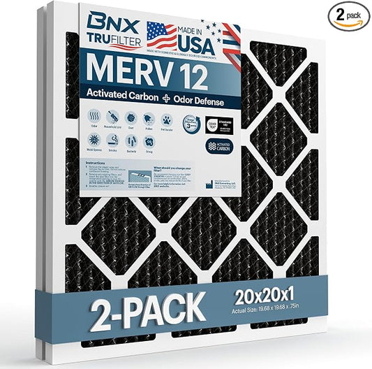 BNX TruFilter 20x20x1 MERV 12 Odor Defense AC Furnace Air Filter by BNX