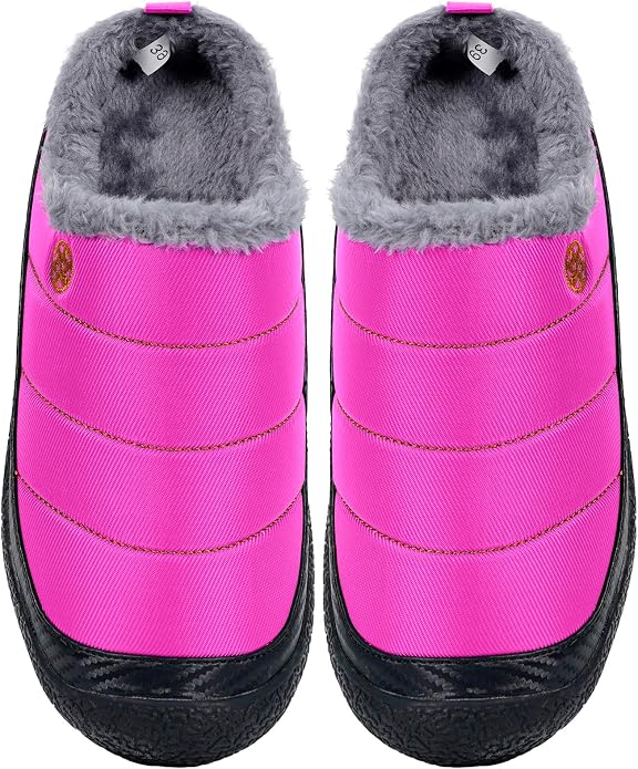 Womens Mens House Slippers Slip on Snow Winter Warm Fully Fur Lined Slippers - Image 6