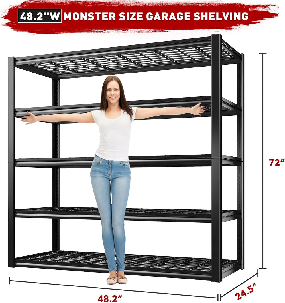 REIBII 48.2" W Storage Shelves for Garage, Adjustable Garage Shelving