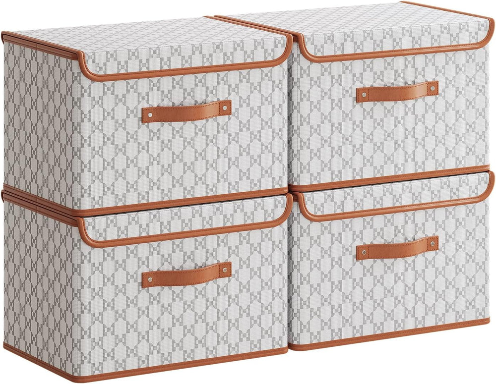 Tuza 4 Pack Fabric Storage Bins with Lids, Collapsible Closet Organizer Conta...