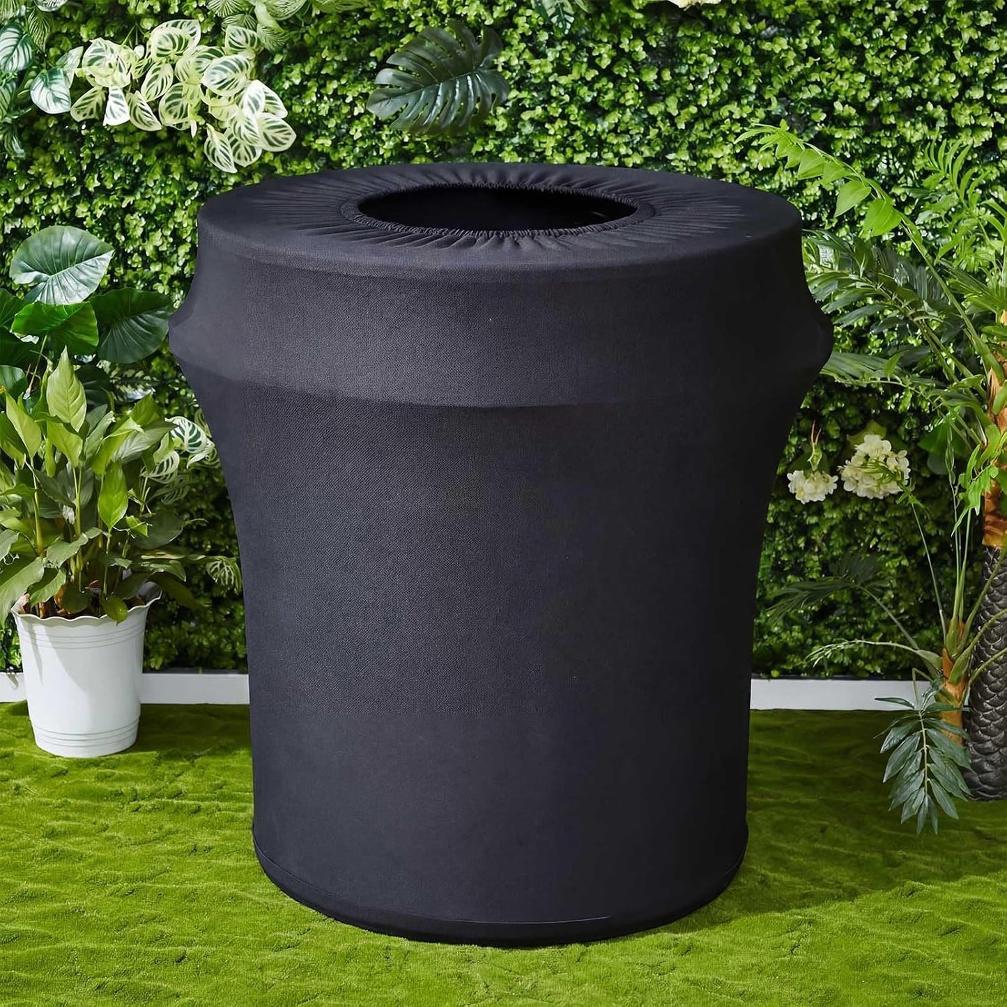 Tanlade 4 Pcs 55 Gallon Stretch Trash Can Spandex Cover Outdoor Waste Garbage Can Spandex Covers for Indoor Kitchen Outdoor Round Waste Container Bin, Without Trash Bin (Black)