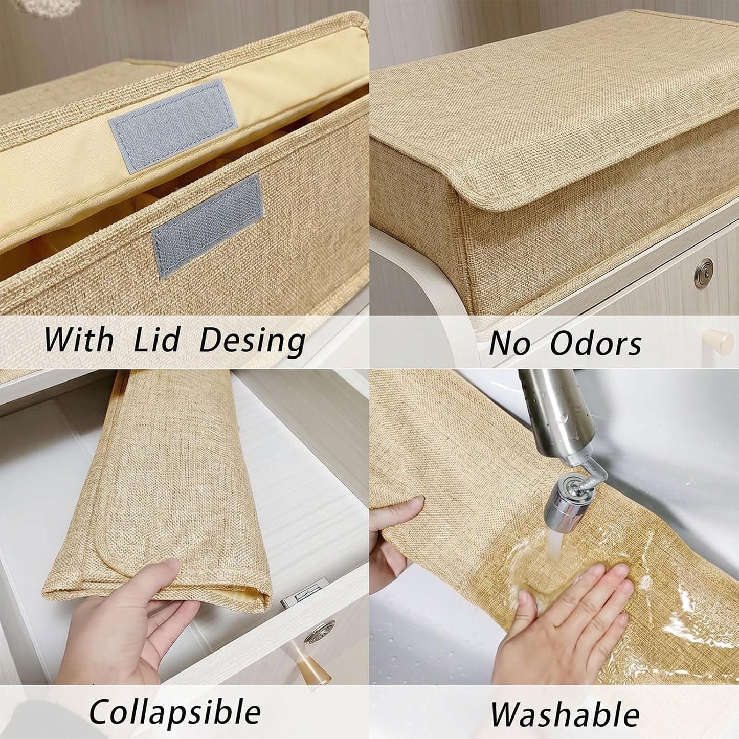 2-Pack Beige Sock & Tie Organizer with Lid, 30-Cell Foldable Storage Box | Keeps socks, ties, belts, small accessories neatly organized with a foldable, dustproof design and easy-access compartments