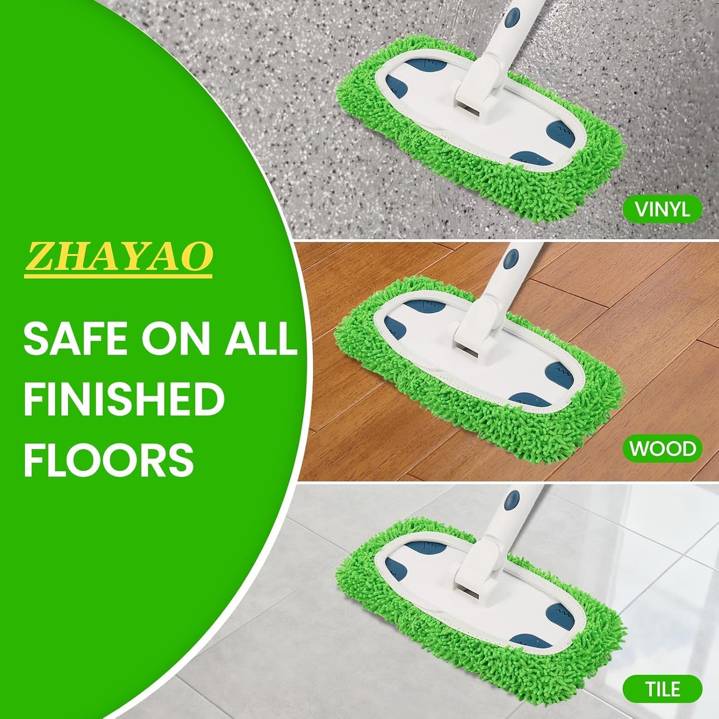 Reusable Microfiber Floor Mop System, Wet & Dry Sweeper Kit, Includes 1 Sweeper Handle, 3 Washable Chenille Mop Pads, Dry & Wet Use for Hardwood, Tile, and Laminate Floor, Blue