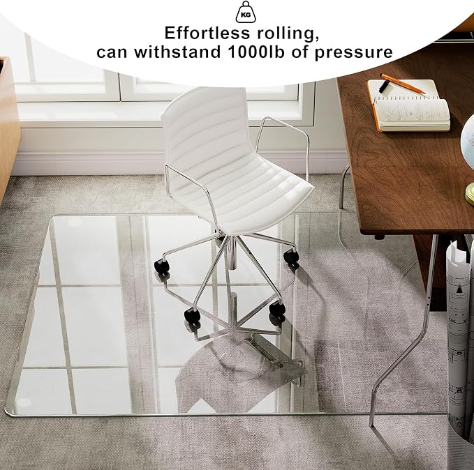 GLSLAND 47"x40" Tempered Glass Chair Mat Heavy-Duty Floor Protector - Image 3