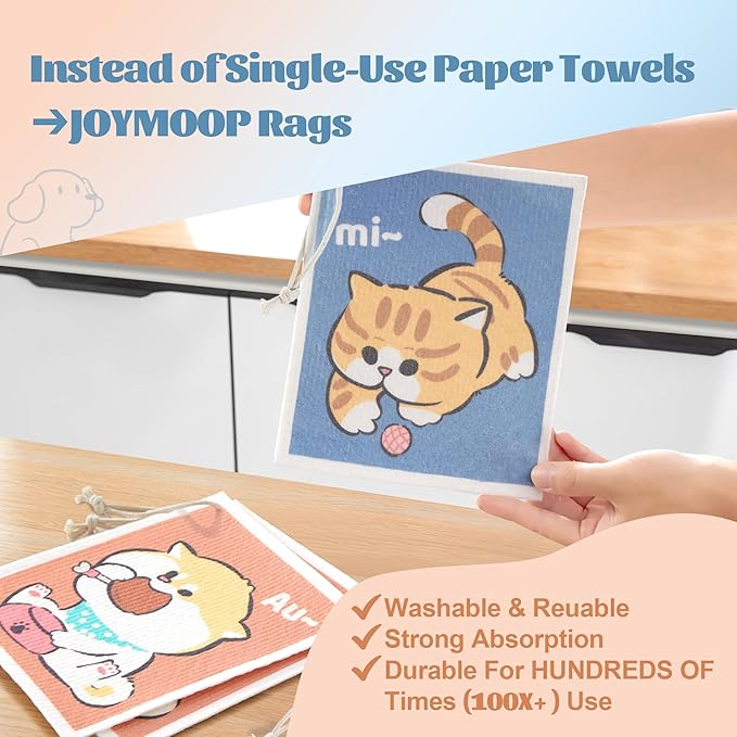 JOYMOOP Cartoon Cellulose Cleaning Cloth, Reusable Absorbent Dish Towels - Image 2