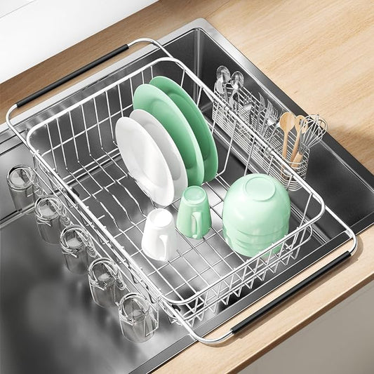 Dish Drying Rack in Sink, Extendable Stainless Steel Dish Drainers by Fanbsy