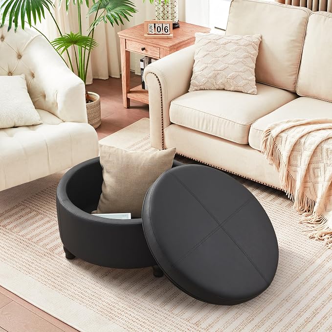 30-Inch Round Storage Ottoman, Modern Ottoman Coffee Table - Image 6