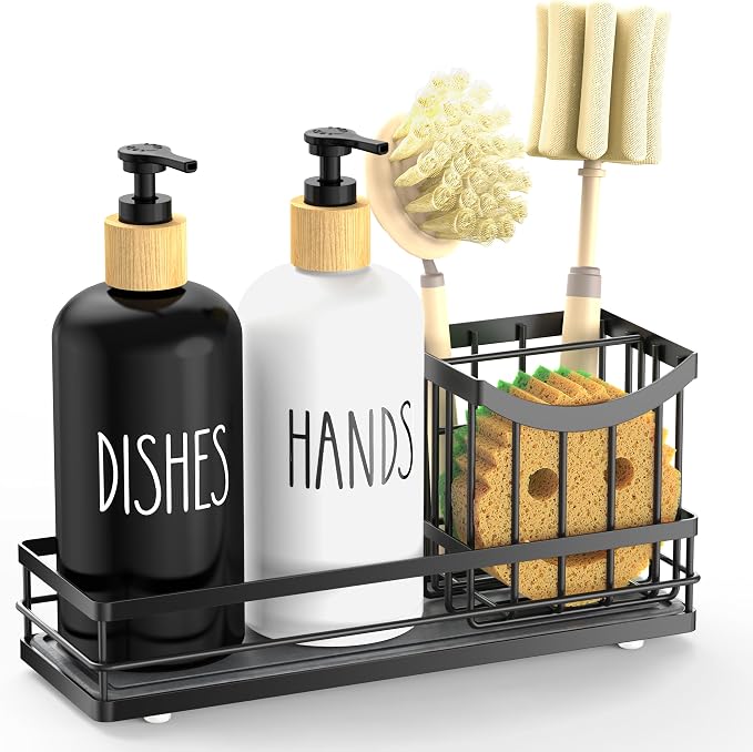Moforoco Kitchen Dish Soap Dispenser Set, 16OZ Glass Bottle, Hand and Dish Soap - Image 2