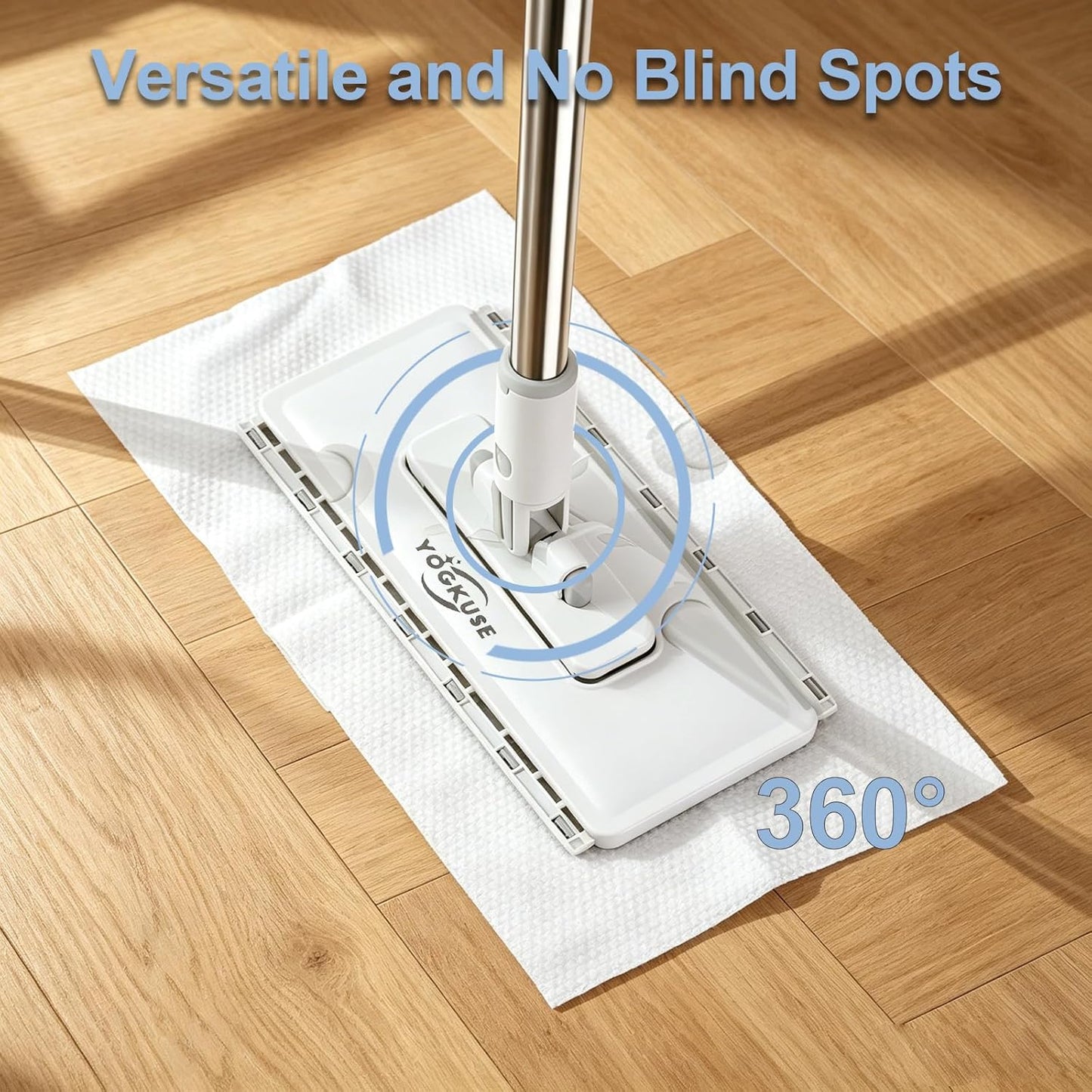 Hands Free Flat Mop One Click,Hands Free Multi Purpose Flat Mop, Snap Grip Mini Mops,360° Rotation Head,31'' Long Handle,Dry and Wet Use,Suitable for Whole House Cleaning,Tile and Hardwood(6 Cloths)