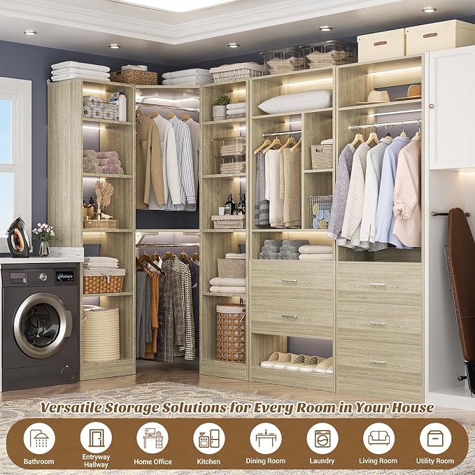 Corner Closet System with 5 Drawers, Closet Organizer System with 15+Shelvess & - Image 6