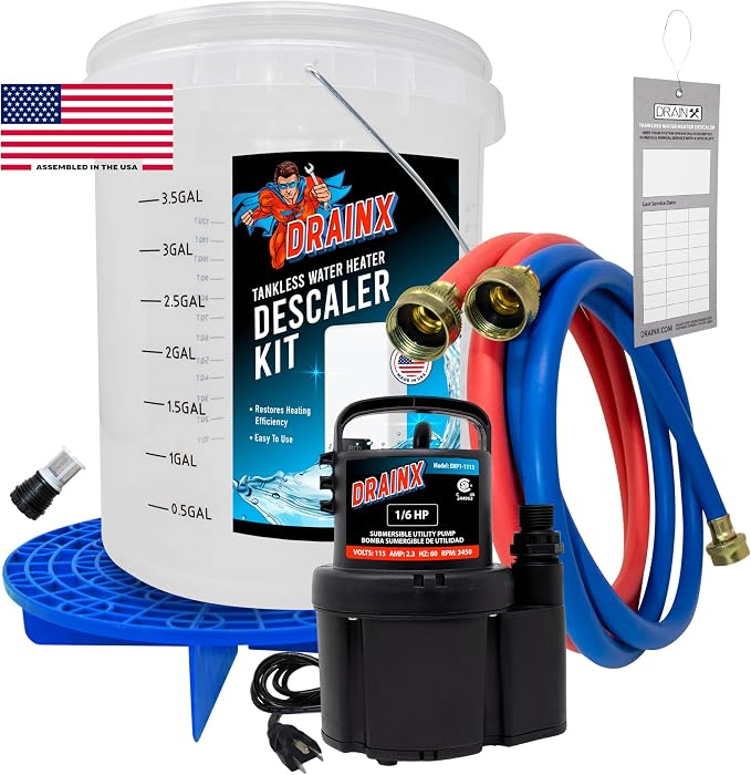 DrainX Tankless Water Heater Flushing Kit Includes Pump, Maintenance Log by DrainX