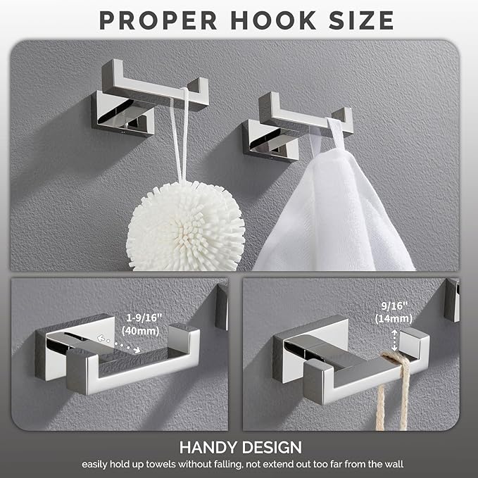 Angle Simple Double Towel Hooks, SUS 304 Stainless Steel Robe Coat Wall Hooks - Image 4