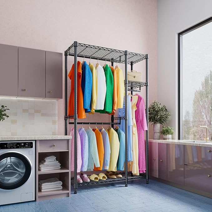 IZEUK 2 Combination Heavy Duty Garment Rack Wire Clothes Rack - Image 8