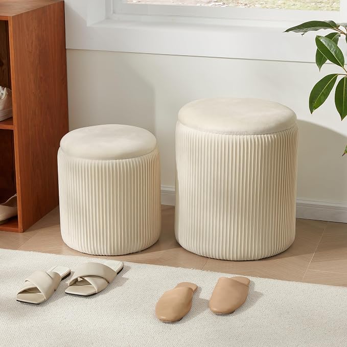 Round Ottoman with Storage Set of 2, Vanity Stool with Storage - Image 9