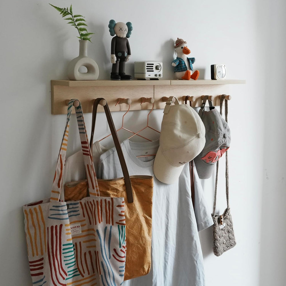 Entrance Coat Rack ，Coat Hooks, Wall-Mounted Wooden Hook Rack, Wall-Mounted S...