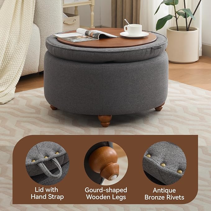 30Inch Round Storage Ottoman - Image 3